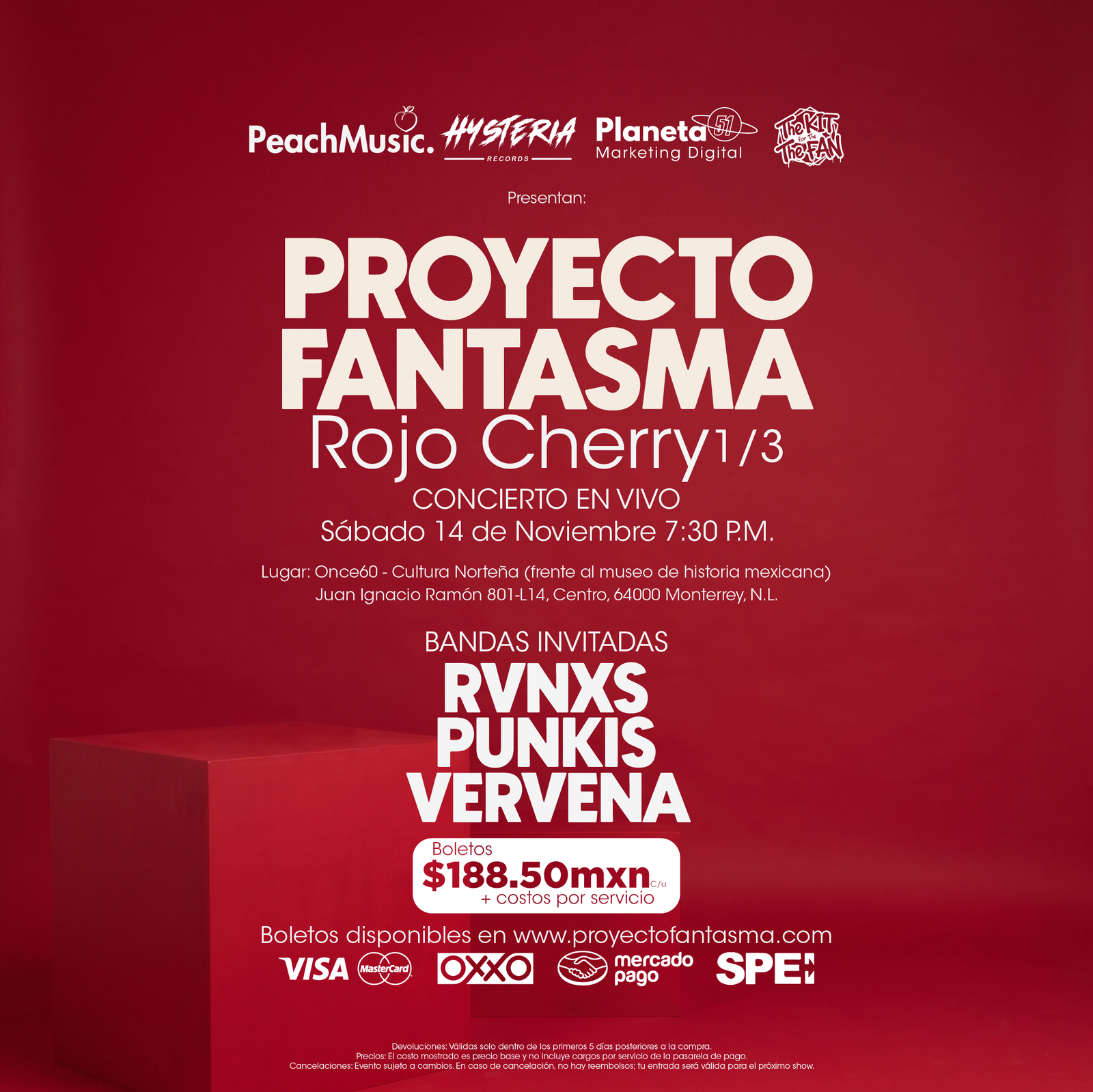 BOLETO RVNXS | PROYECTO FANTASMA | ROJO CHERRY 1/3 | RVNXS,PUNKIS & VERBENA
